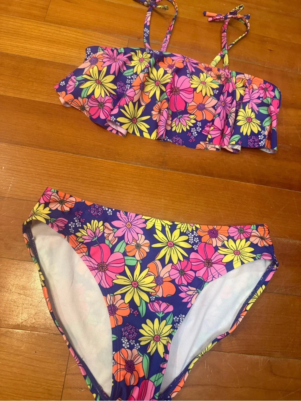 Cat & Jack Purple Floral Ruffle Two-Piece Bikini, size 10-12